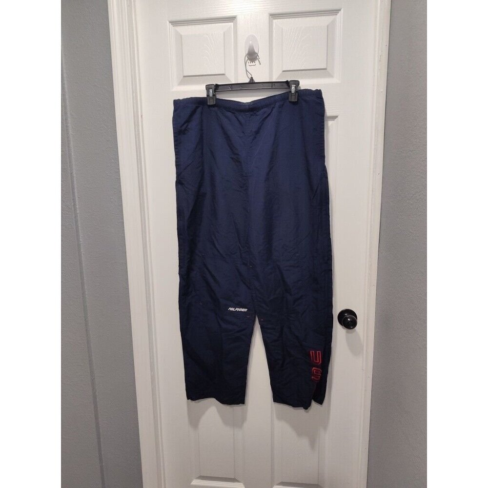 Tommy Hilfiger Track Pants Men's LARGE Blue 100% Nylon Pockets‎ Drawstring